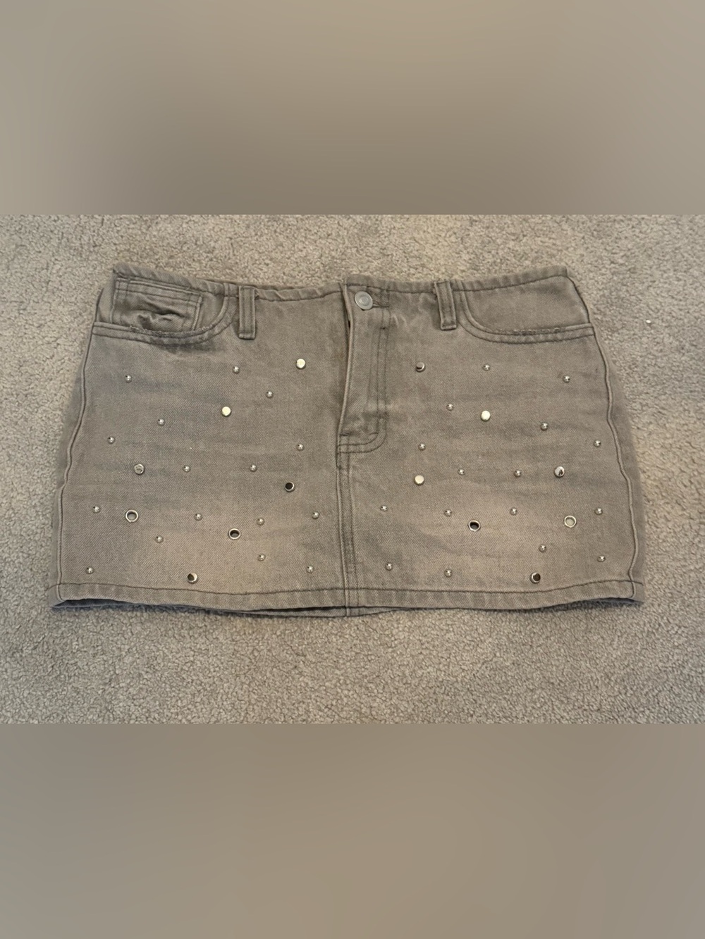 Windsor Gray Denim Mini Skirt with Metal Studs
